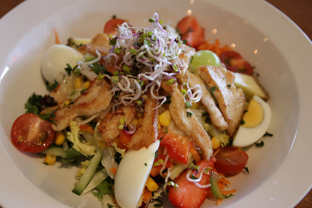 Salat mit gebratenen Putenstreifen